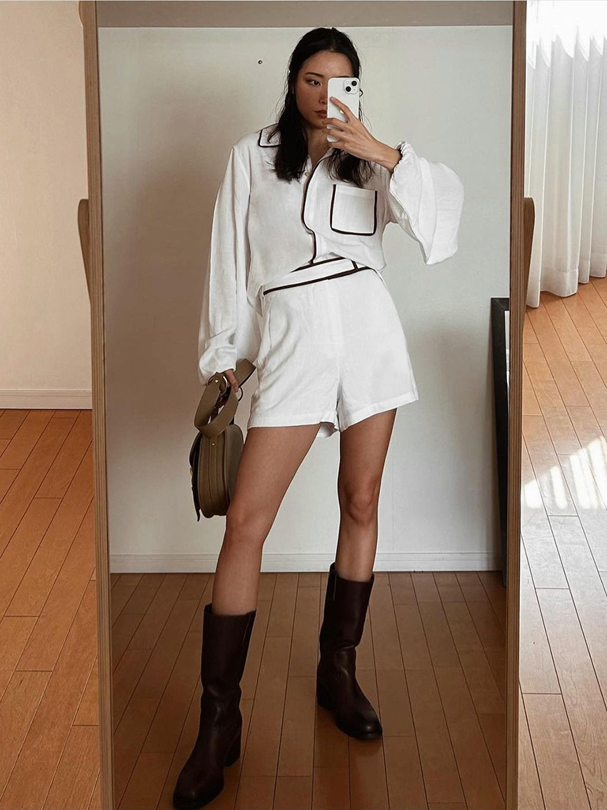 Two Piece Set Women Outfit 202 - Mens Linen Shirt Long Sleeve ulasan dan harga