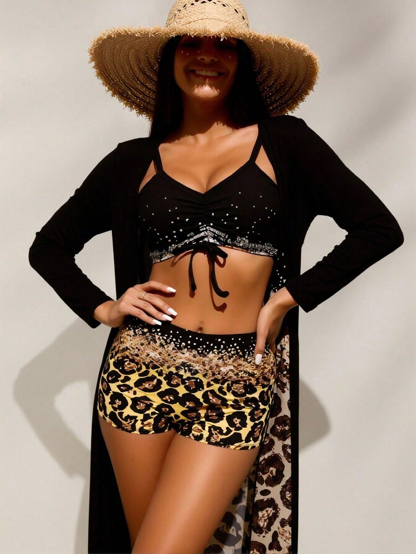 Women's Black Rhinestone Bikin - Shorts ulasan dan harga