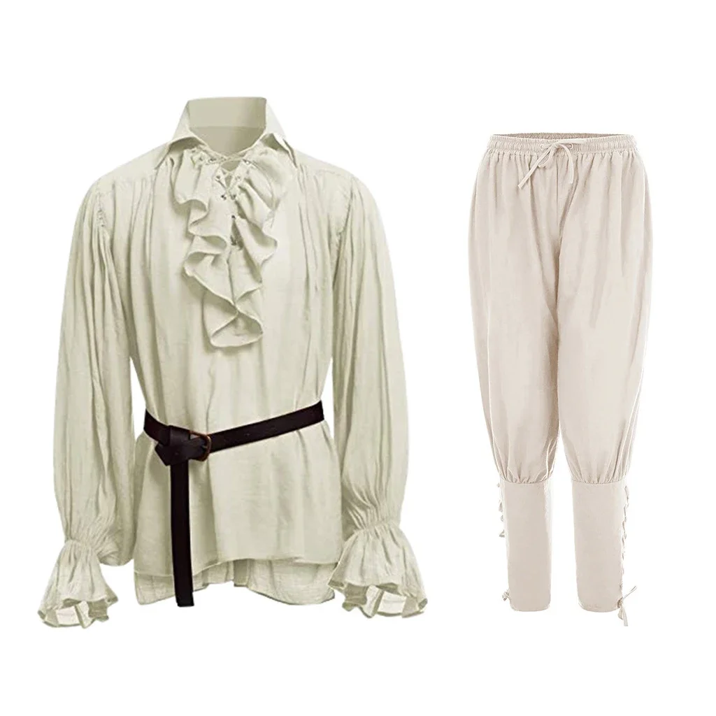 Medieval Shirts Ruffled Gothic - Medieval Gothic Lace Up Pirate Shirt ulasan dan harga