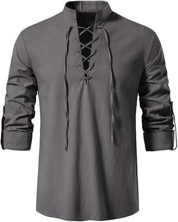 Mens Pirate Shirt Viking Retro - Medieval Gothic Lace Up Pirate Shirt ulasan dan harga