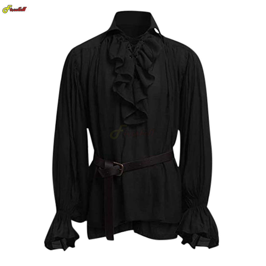 Mens Halloween Lace Up Pirate  - Medieval Gothic Lace Up Pirate Shirt ulasan dan harga