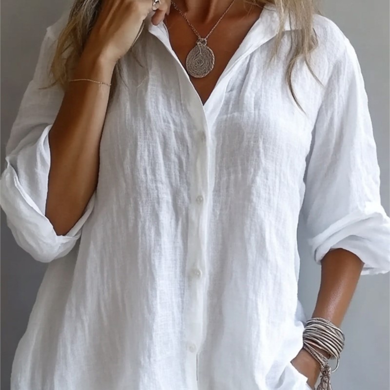 Solid Color Linen Sexy V-neck  - Mens Linen Shirt Long Sleeve ulasan dan harga