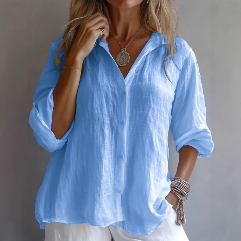 Solid Color Linen Sexy V-neck  - Mens Linen Shirt Long Sleeve ulasan dan harga