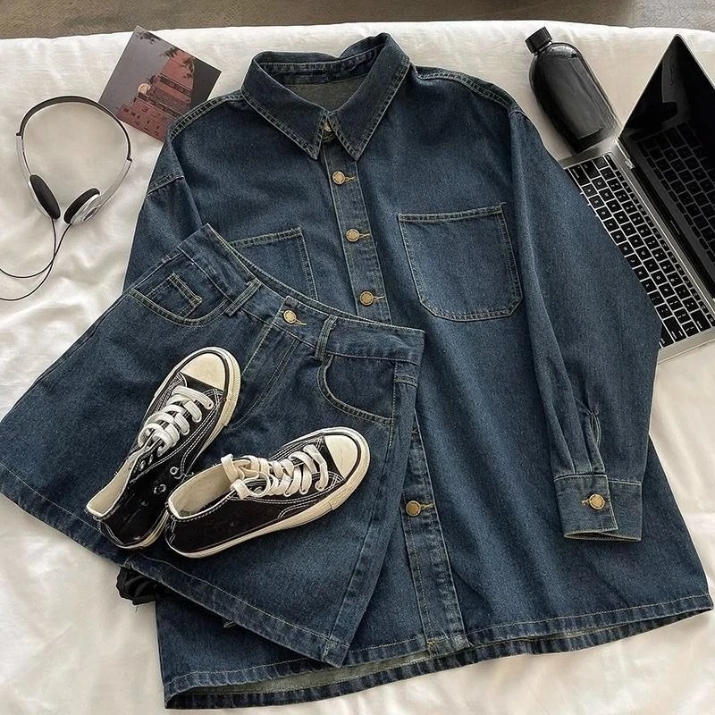Y2K Denim Skirt Set: Vintage J - Jackets ulasan dan harga