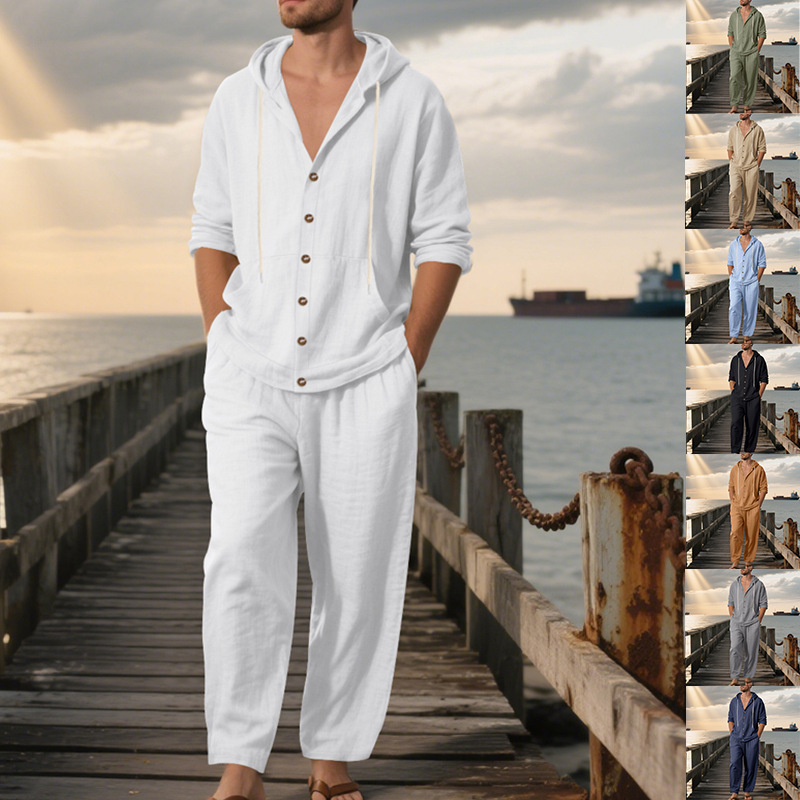 Summer Men's American Loose Li - Mens Linen Shirt Long Sleeve ulasan dan harga