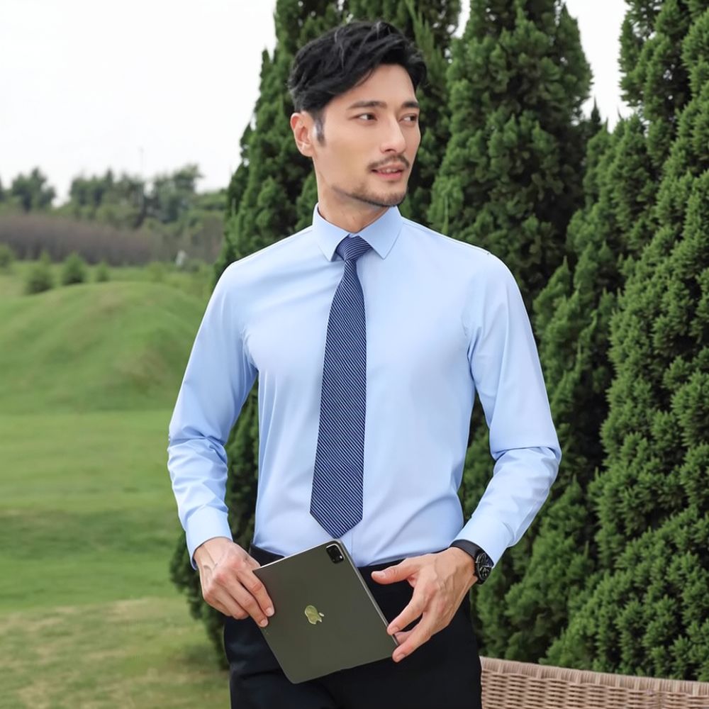 Mens Fashion Long Sleeve Shirt - Breathable Bamboo Fiber Shirt Non Iron ulasan dan harga