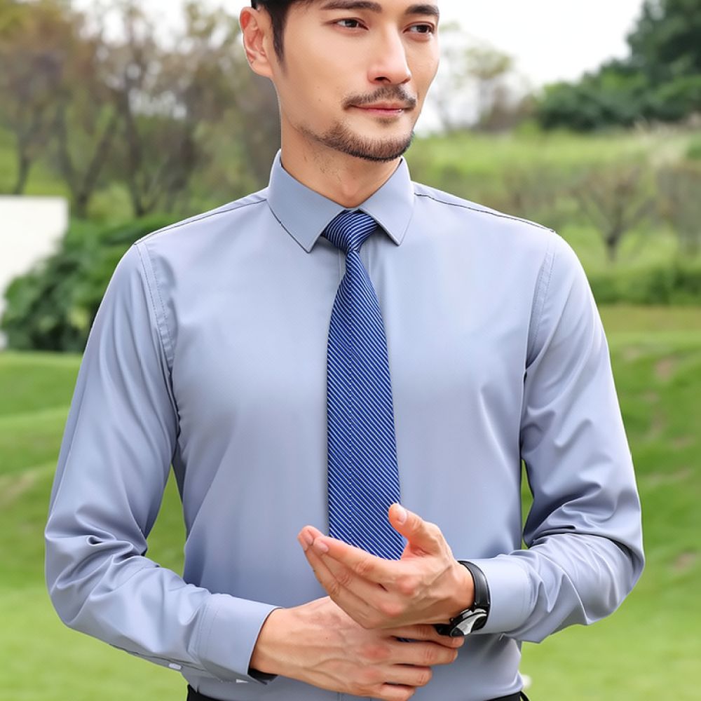 Mens Fashion Long Sleeve Shirt - Breathable Bamboo Fiber Shirt Non Iron ulasan dan harga