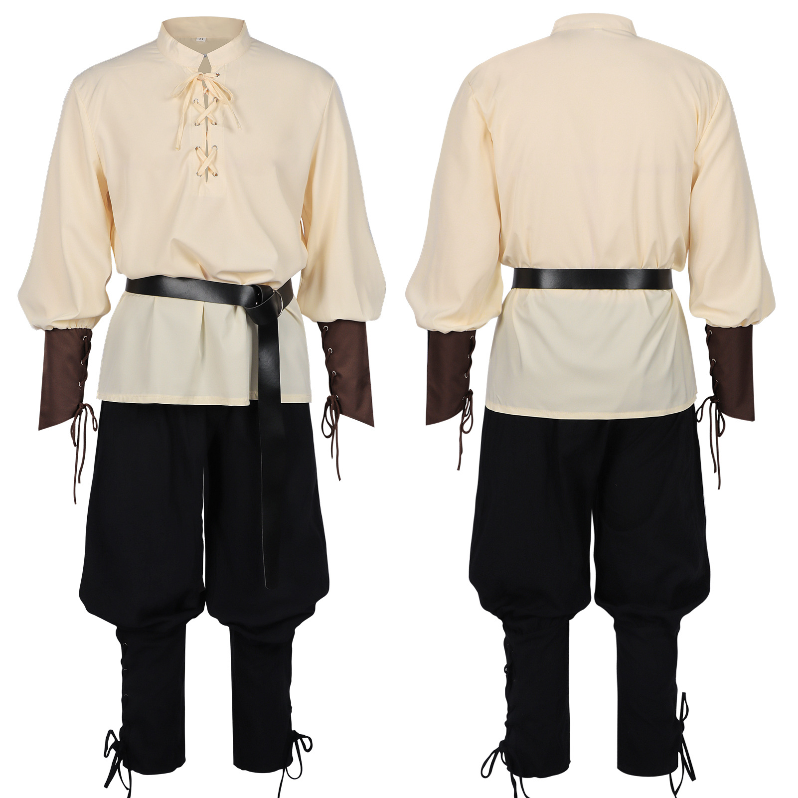 Halloween Pirate Costume Men's - Medieval Gothic Lace Up Pirate Shirt ulasan dan harga