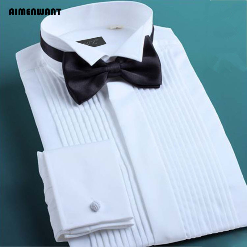 AIMENWANT 2024 Tuxedo Shirts M - Mandarin Collar Formal Shirt Slim Fit ulasan dan harga