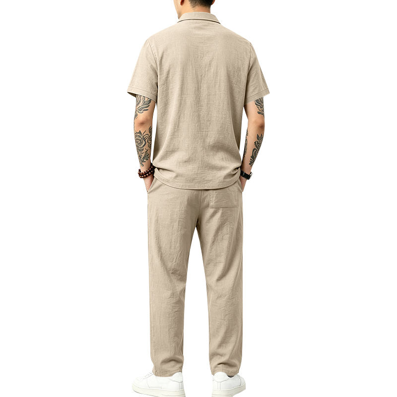 Men's 2 Piece Polo Set Short S - Mens Linen Shirt Long Sleeve ulasan dan harga