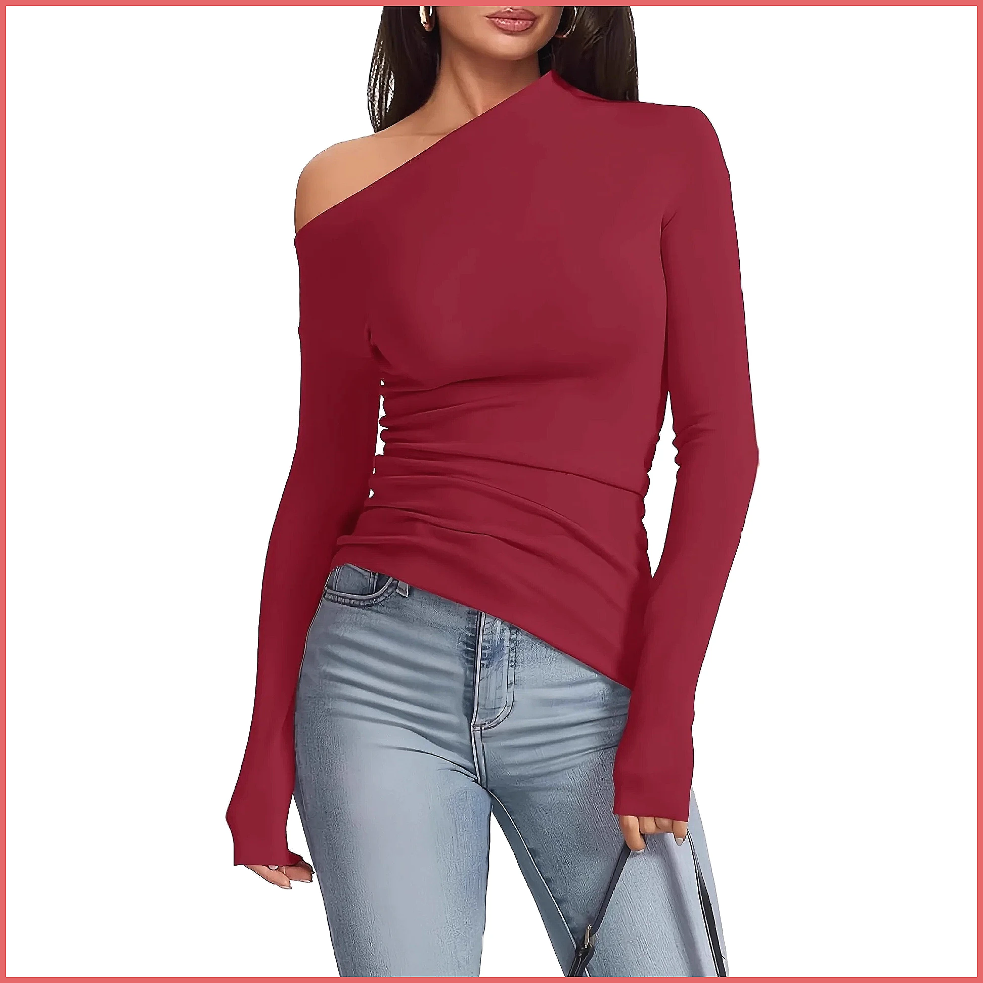 Off-Shoulder Long Sleeve T-Shi - Shirts ulasan dan harga