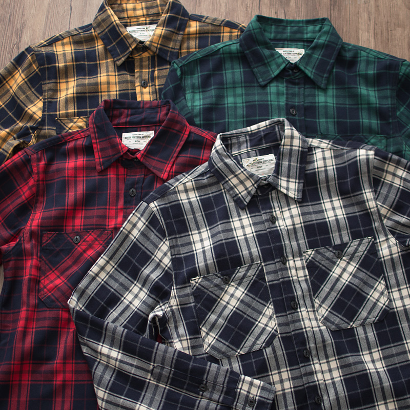 Autumn New American Retro 300g - Flannel Plaid Shirt Heavy Weight ulasan dan harga