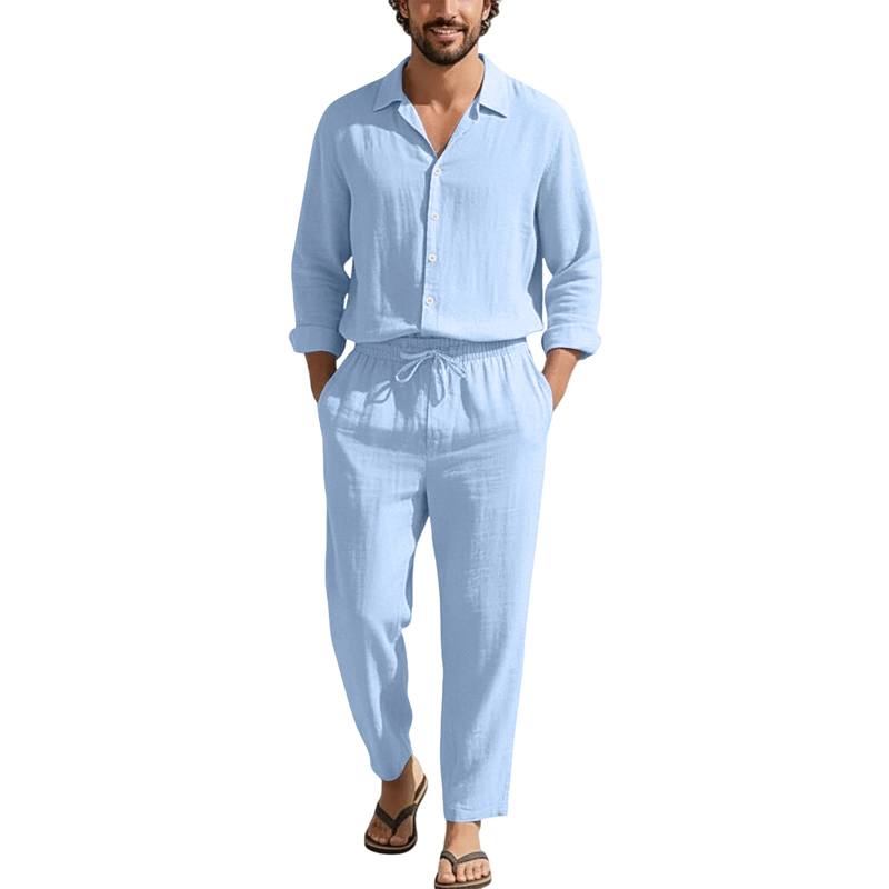 Spring Summer Linen Casual Set - Mens Linen Shirt Long Sleeve ulasan dan harga