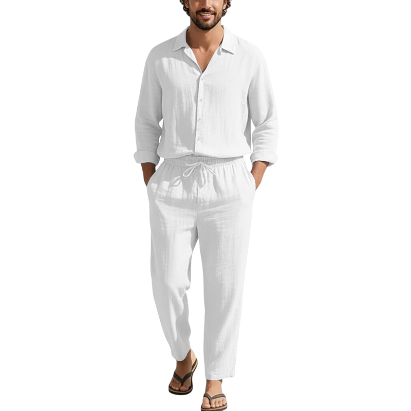 Spring Summer Linen Casual Set - Mens Linen Shirt Long Sleeve ulasan dan harga