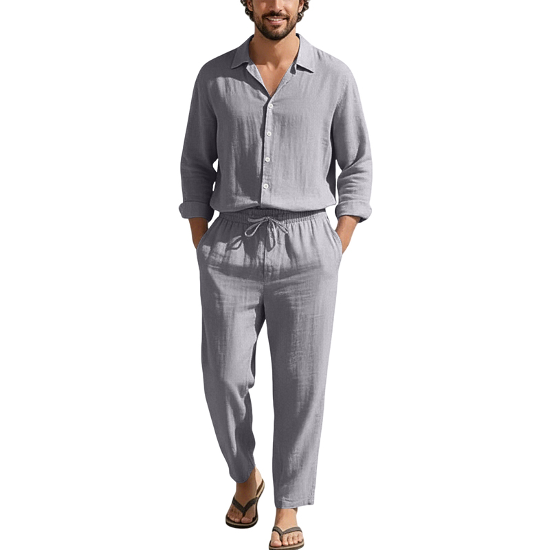 Spring Summer Linen Casual Set - Mens Linen Shirt Long Sleeve ulasan dan harga